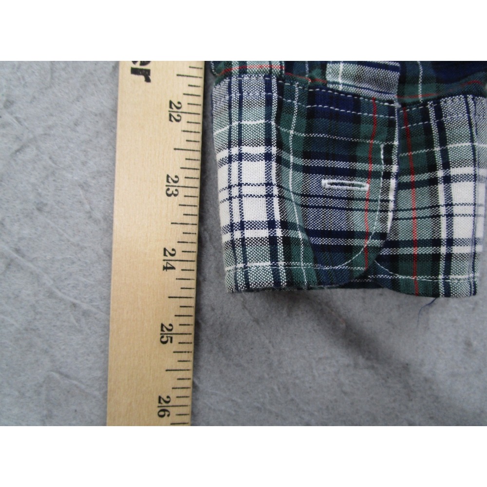 J.Crew Mens Broken-In Oxford Shirt Green Navy Plaid Organic Cotton BE996 Oars - Picture 11 of 12